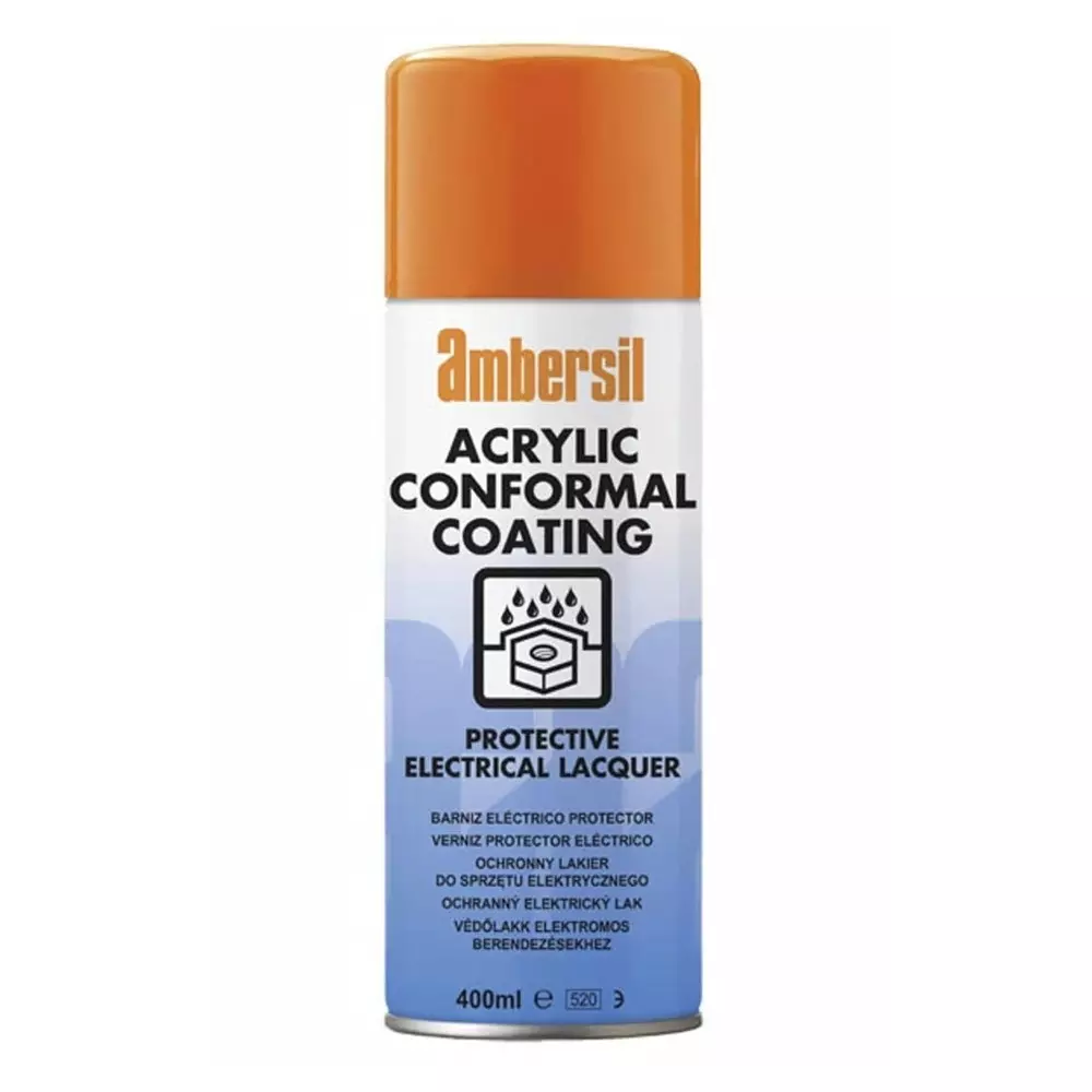 Ambersil Transparent Acrylic Resin Conformal Coating, 400 ml Aerosol, -40°C min, +60°C max, 30235-AB