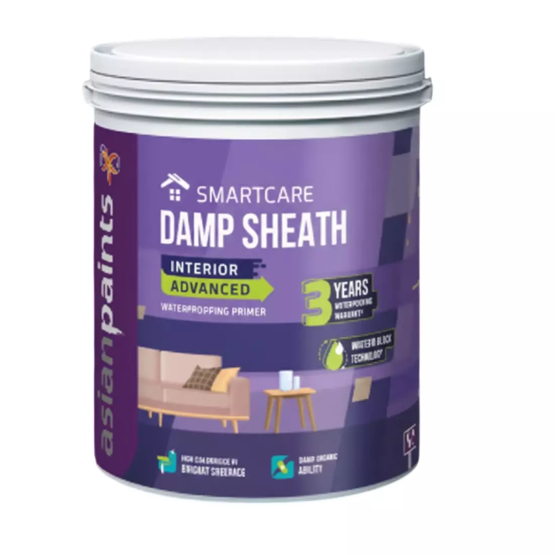 Asian Paints Damp Sheath Advance Interior Primers Liquid Form 20 L Capacity Smooth Finish for Interior Walls