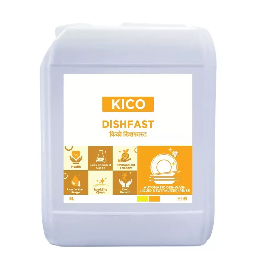 Kico Dishfast Dish Wash Neutraliser 5 L Capacity Can Liquid Form Fresh Fragrance for Kitchen, Home & Hotels Use