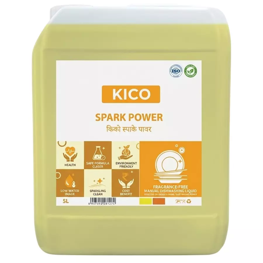 Kico Spark Power Manual Dish Wash Cleaner 5 L Capacity Can Liquid Form Fresh Fragrance for Kitchen, Home & Hotels Use