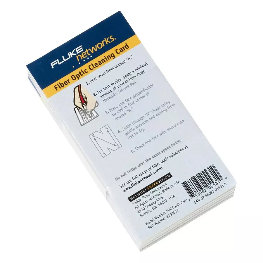 Fluke Networks Cleaner, Fibre Optic, 5Pak, NFC-CARDS-5PK (Pack of 5)