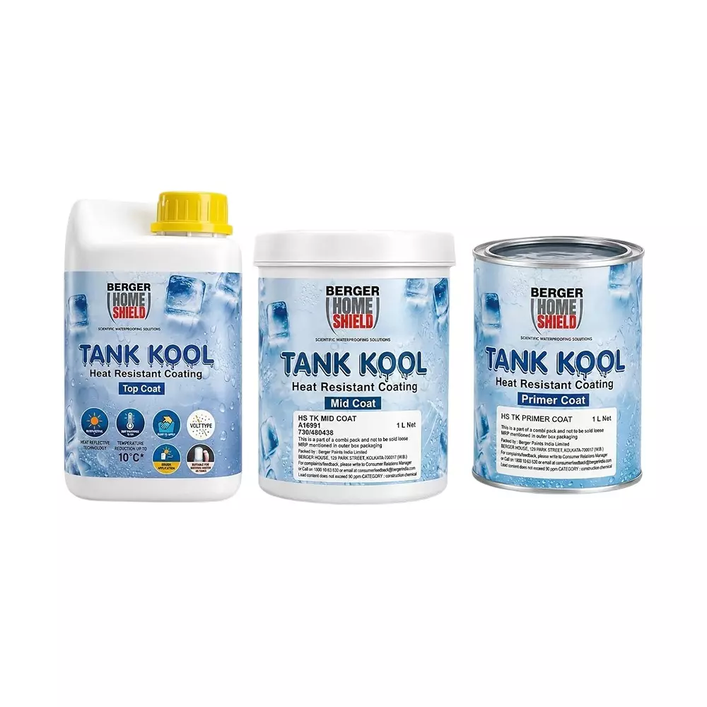 Berger 3 L Home Shield Tank Kool External Reflective Coating Combo Pack White Color Suitable for Temperature Reduction of Water Tanks