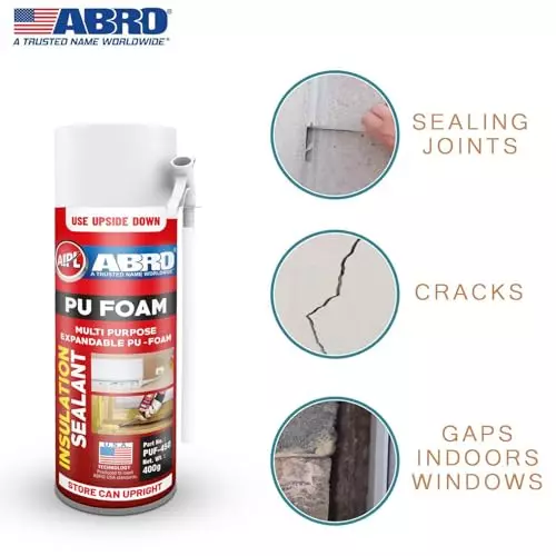 ABRO Sealant Spray Polyurethane Foam ‎White 400 g for Filling Gaps, Cracks, Doors, Windows, HVAC Systems & AC Ducts, PUF-450N-2 (Pack of 2)