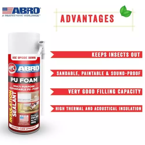 ABRO Sealant Spray Polyurethane Foam ‎White 400 g for Filling Gaps, Cracks, Doors, Windows, HVAC Systems & AC Ducts, PUF-450N-2 (Pack of 2)