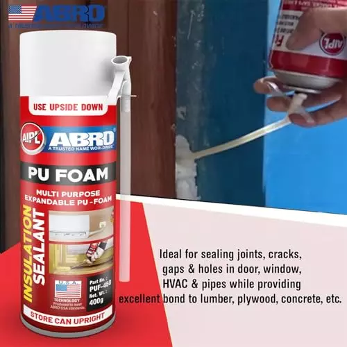 ABRO Sealant Spray Polyurethane Foam ‎White 400 g for Filling Gaps, Cracks, Doors, Windows, HVAC Systems & AC Ducts, PUF-450N-2 (Pack of 2)