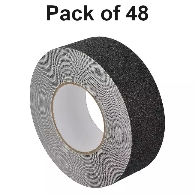 DC Anti Skid Tape 48 mm Width x 5 m Length, Black Color for Slippery Surfaces (Pack of 48)