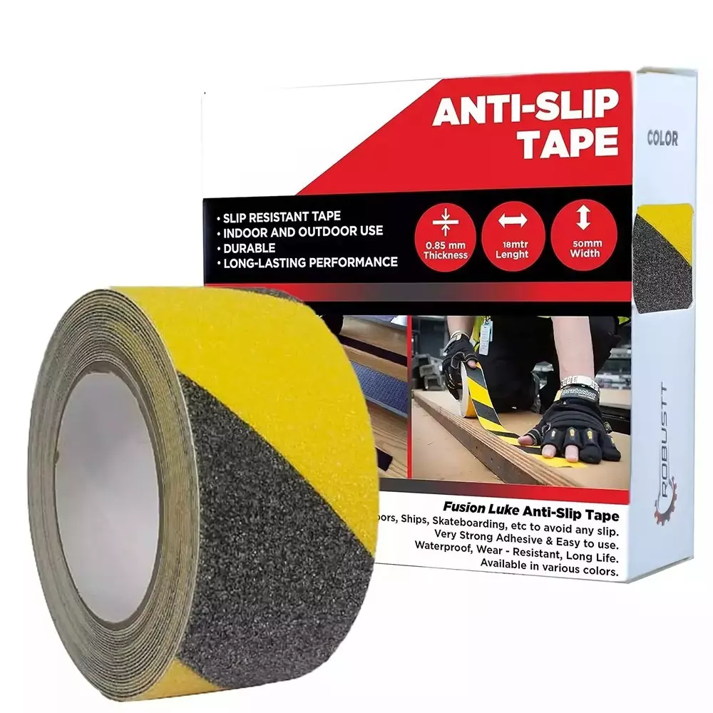GENERIC Anti Slip Adhesive Floor Tape 18 m x 50 mm Grainy Texture Yellow & Black 0.75- 0.85 mm Thickness (Pack of 5)