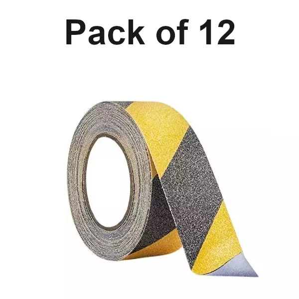 DC Anti Skid Tape 96 mm Width x 5 m Length, Yellow Black Color for Slippery Surfaces (Pack of 12)