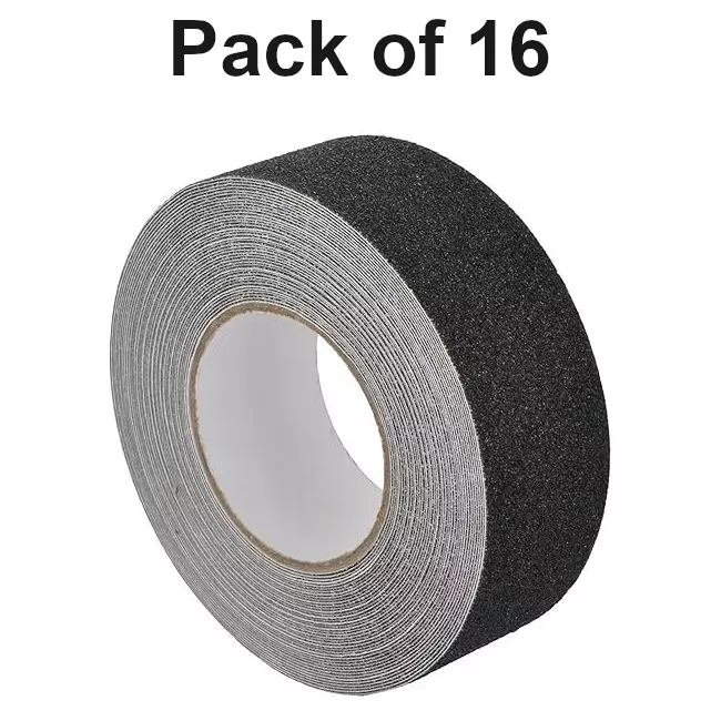 DC Anti Skid Tape 72 mm Width x 5 m Length, Black Color for Slippery Surfaces (Pack of 16)