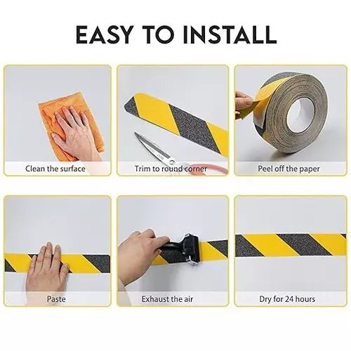 DC Anti Skid Tape 48 mm Width x 5 m Length, Yellow Black Color for Slippery Surfaces (Pack of 48)