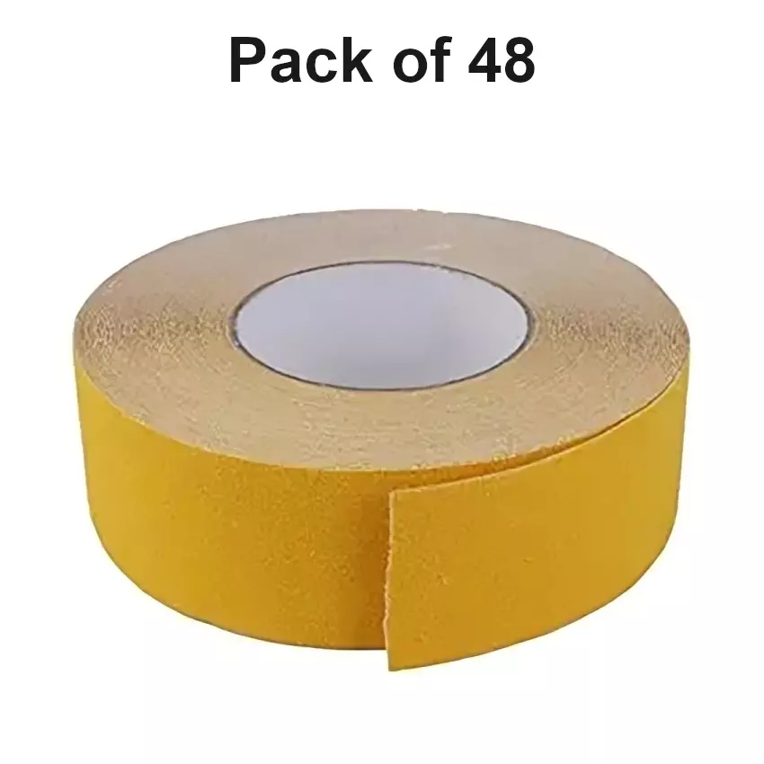DC Anti Skid Tape 48 mm Width x 3 m Length, Yellow Color for Slippery Surfaces (Pack of 48)