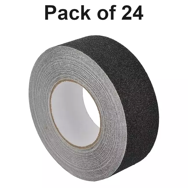 DC Anti Skid Tape 48 mm Width x 3 m Length, Black Color for Slippery Surfaces (Pack of 24)