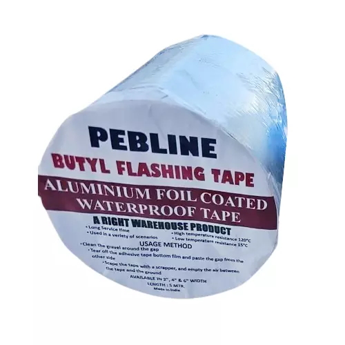 Pebline Butyl Flashing Aluminium Foil Coated Waterproof Tape Silver 150 mm x 5 m Length for Roofing, Window & Door Sealing, 3A