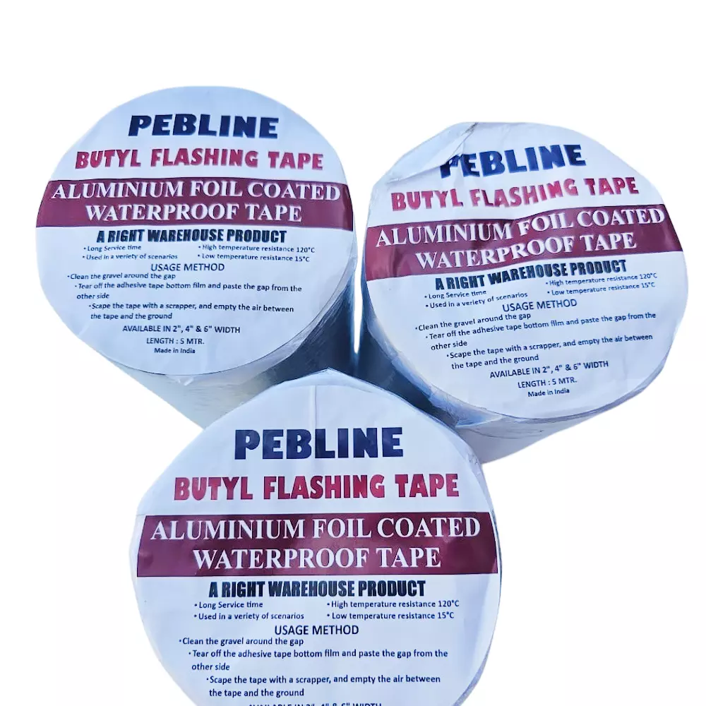 Pebline Butyl Flashing Aluminium Foil Coated Waterproof Tape Silver 150 mm x 5 m Length for Roofing, Window & Door Sealing, 3A