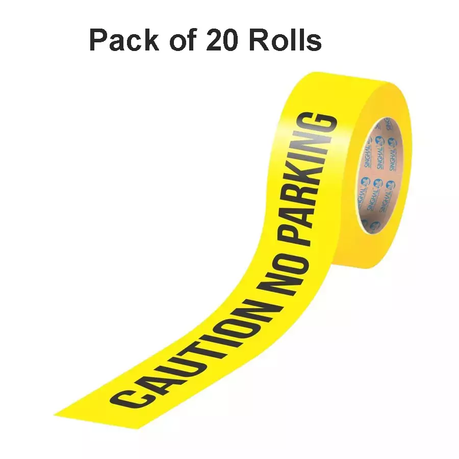Singhal Caution No Parking Barricade Tape Roll 75 mmx300 m, Yellow (Pack of 20 Rolls)