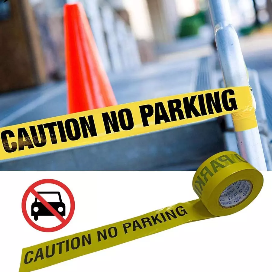 Singhal Caution No Parking Barricade Tape Roll 75 mmx300 m, Yellow (Pack of 5 Rolls)