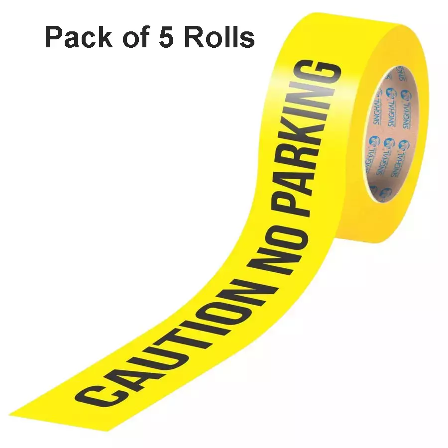 Singhal Caution No Parking Barricade Tape Roll 75 mmx300 m, Yellow (Pack of 5 Rolls)