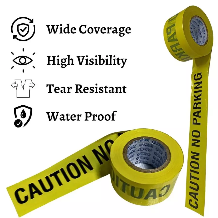 Singhal Caution No Parking Barricade Tape Roll 75 mmx300 m, Yellow