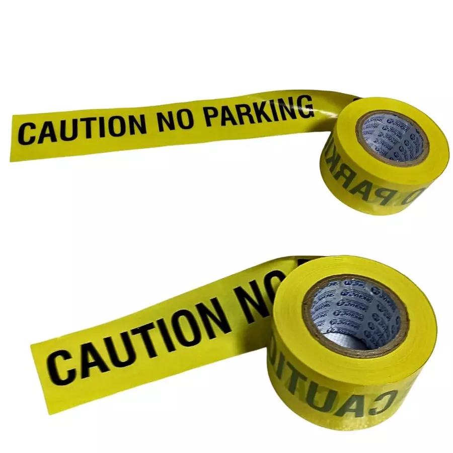 Singhal Caution No Parking Barricade Tape Roll 75 mmx300 m, Yellow (Pack of 10 Rolls)