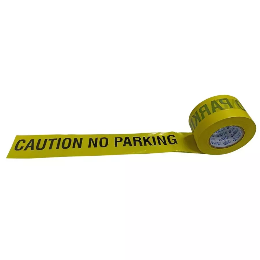 Singhal Caution No Parking Barricade Tape Roll 75 mmx300 m, Yellow (Pack of 10 Rolls)