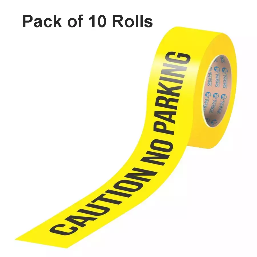 Singhal Caution No Parking Barricade Tape Roll 75 mmx300 m, Yellow (Pack of 10 Rolls)