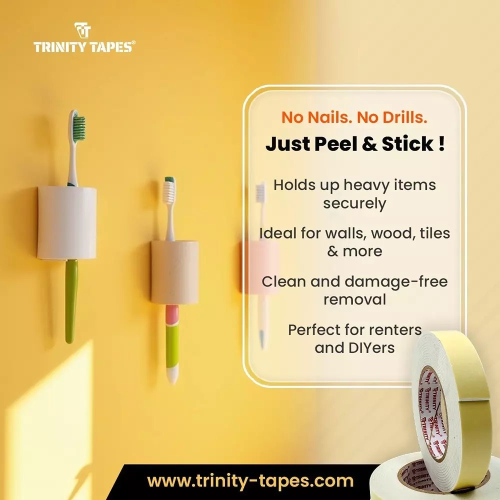 TRINITY Double Side Foam Tape 24 mm x 4 m Yellow (Pack of 36)