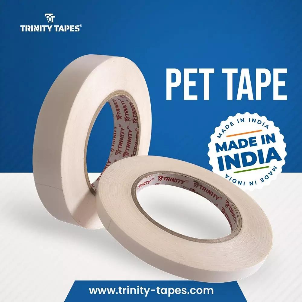 TRINITY Dual Sided PET LX Tape 60 Micron 48 mm x 50 m White Carrier (Silcionised Release Paper) (Pack of 64)