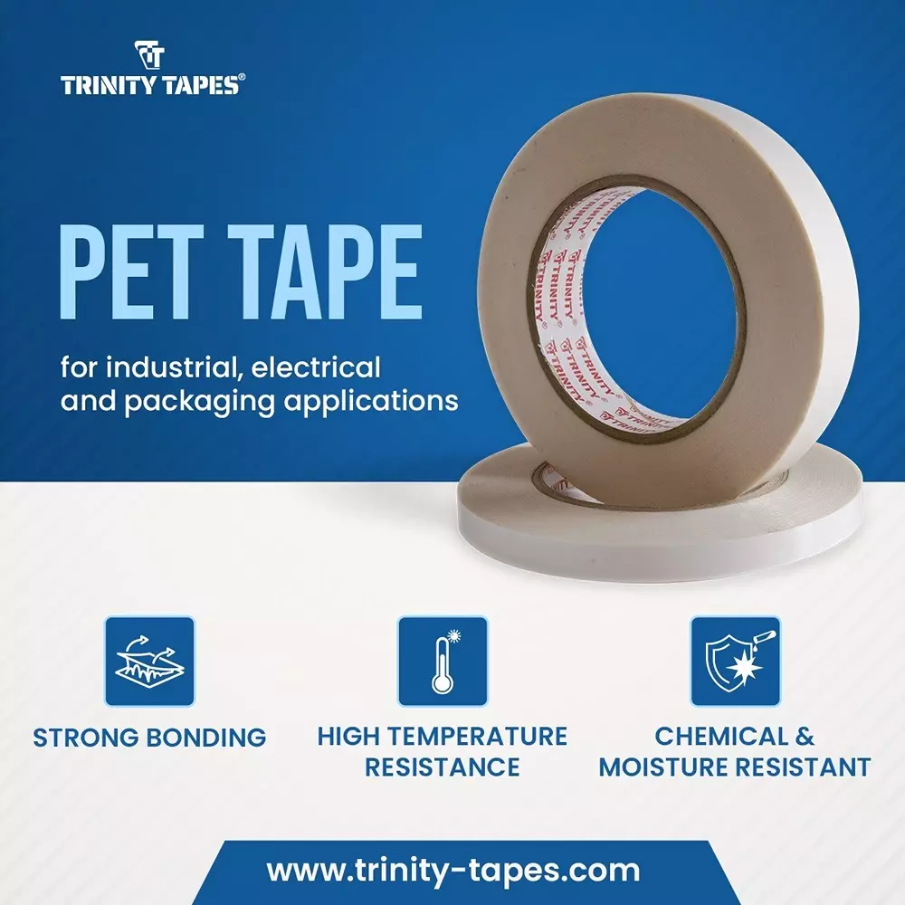 TRINITY Dual Sided PET LX Tape 60 Micron 48 mm x 50 m White Carrier (Silcionised Release Paper) (Pack of 64)