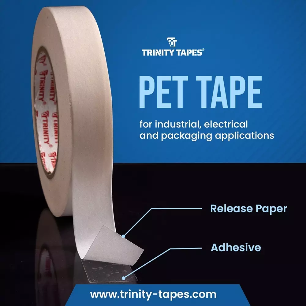 TRINITY Dual Sided PET LX Tape 60 Micron 48 mm x 50 m White Carrier (Silcionised Release Paper) (Pack of 64)