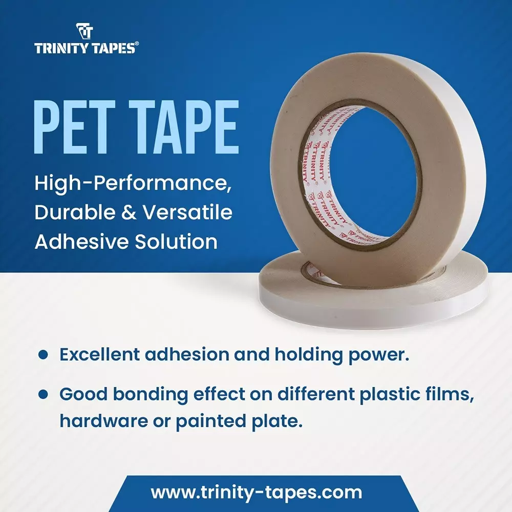 TRINITY Dual Sided PET LX Tape 60 Micron 48 mm x 50 m White Carrier (Silcionised Release Paper) (Pack of 64)