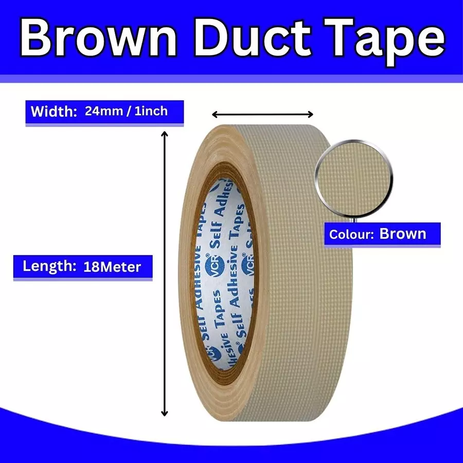 VCR Brown Duct Tape - 18 Meters in Length 24mm / 1" Width - 24 Rolls Per Pack