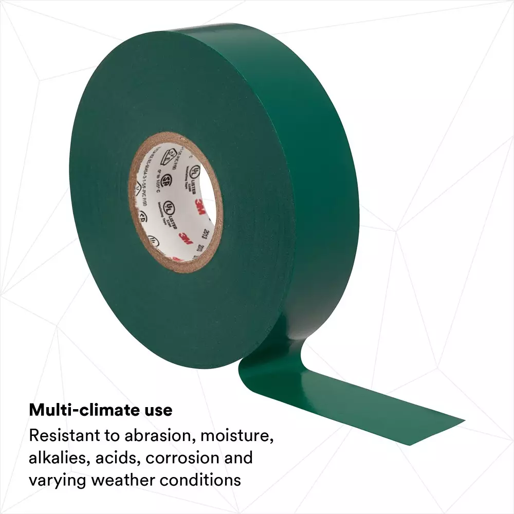 3M Professional Grade 35 Vinyl Electrical Tape 19 mm x 20.1 m x 0.177 mm Green, 31201500 (Pack of 5 Pcs)