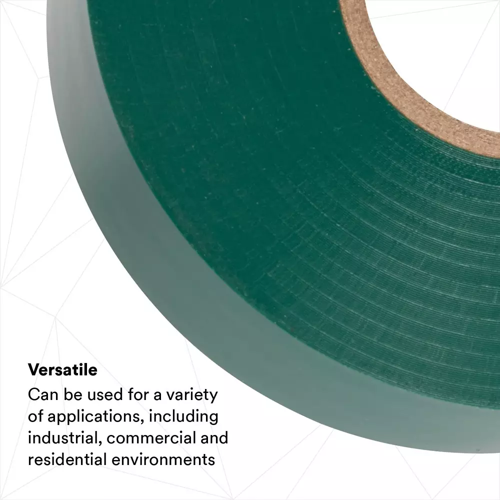 3M Professional Grade 35 Vinyl Electrical Tape 19 mm x 20.1 m x 0.177 mm Green, 31201500 (Pack of 5 Pcs)