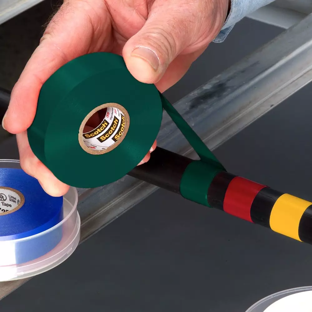 3M Professional Grade 35 Vinyl Electrical Tape 19 mm x 20.1 m x 0.177 mm Green, 31201500 (Pack of 5 Pcs)