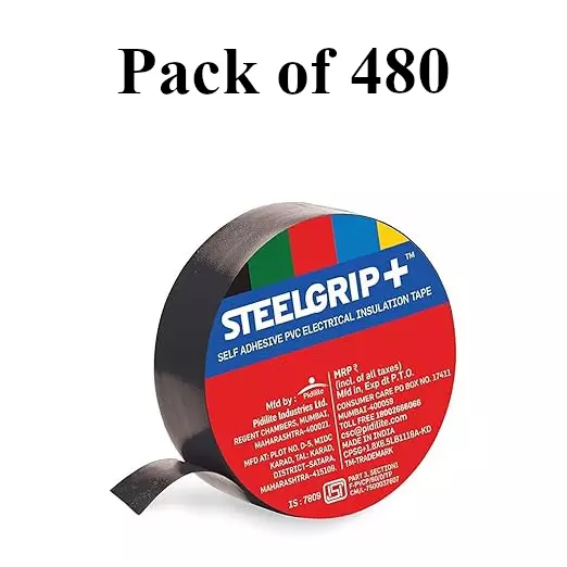 Steelgrip Insulation Tape Length 6 m Assorted Color PVC Backing Material for Insulating Open Electrical Wire Joints (Pack of 480)