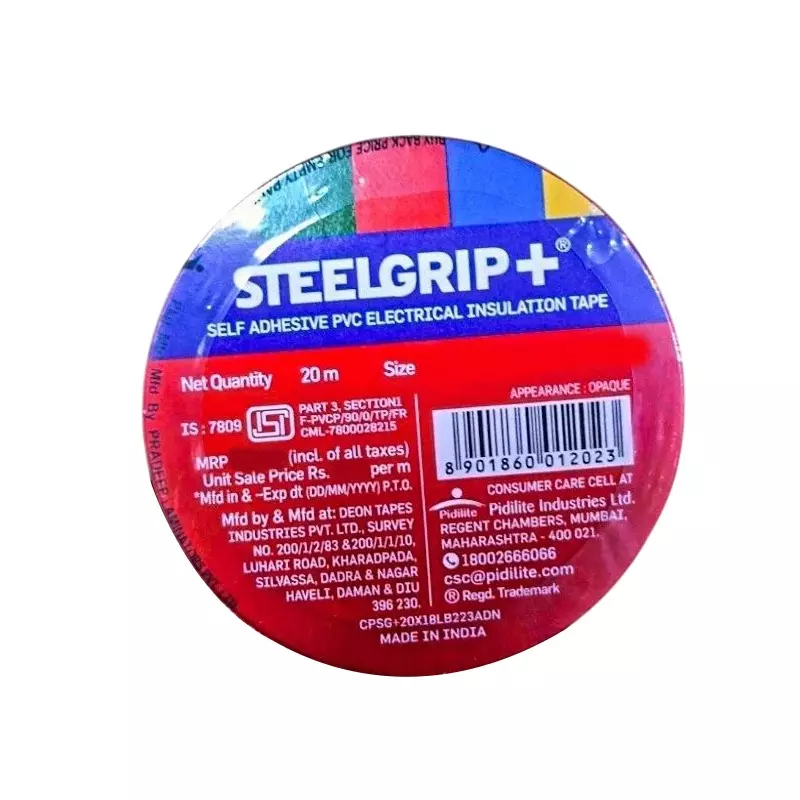 Steelgrip Insulation Tape Length 20 m Assorted Color PVC Backing Material for Insulating Open Electrical Wire Joints (Pack of 240)