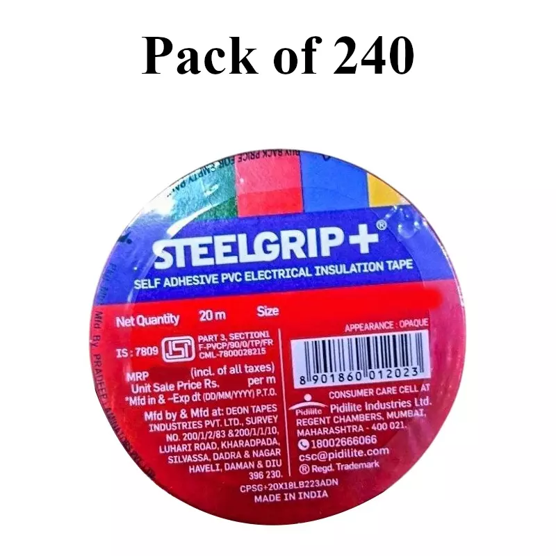 Steelgrip Insulation Tape Length 20 m Assorted Color PVC Backing Material for Insulating Open Electrical Wire Joints (Pack of 240)