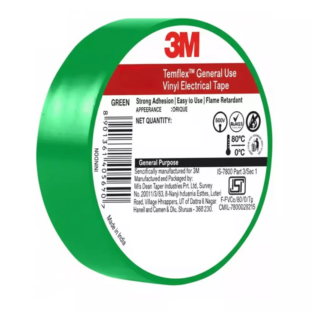3M Electrical Tape 18 mm 6 m Green, Temflex 150 (Pack of 30 Pcs)