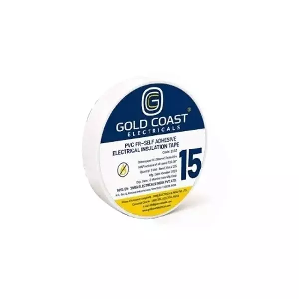 Gold Coast PVC Tape 17 mm Width 15 m Length White Polyvinyl Chloride for Home & Office Use, 2192-WH