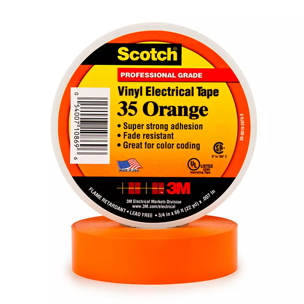 3M Scotch 35 PVC Electrical Tape Orange, 19 mm Width x 20 m (66 ft) Length