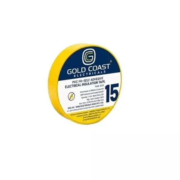 Gold Coast PVC Tape 17 mm Width 15 m Length Yellow Polyvinyl Chloride for Home & Office Use, 2192-YL