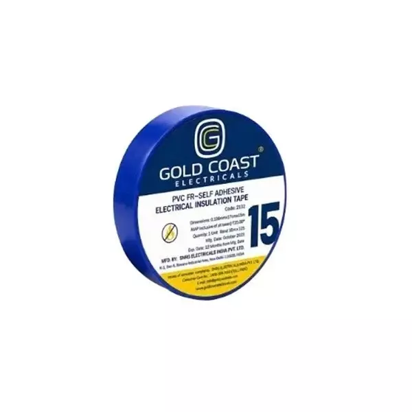 Gold Coast PVC Tape 17 mm Width 15 m Length Blue Polyvinyl Chloride for Home & Office Use, 2192-BL