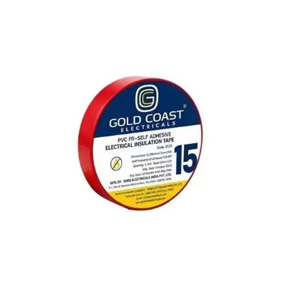 Gold Coast PVC Tape 17 mm Width 15 m Length Red Polyvinyl Chloride for Home & Office Use, 2192-RD