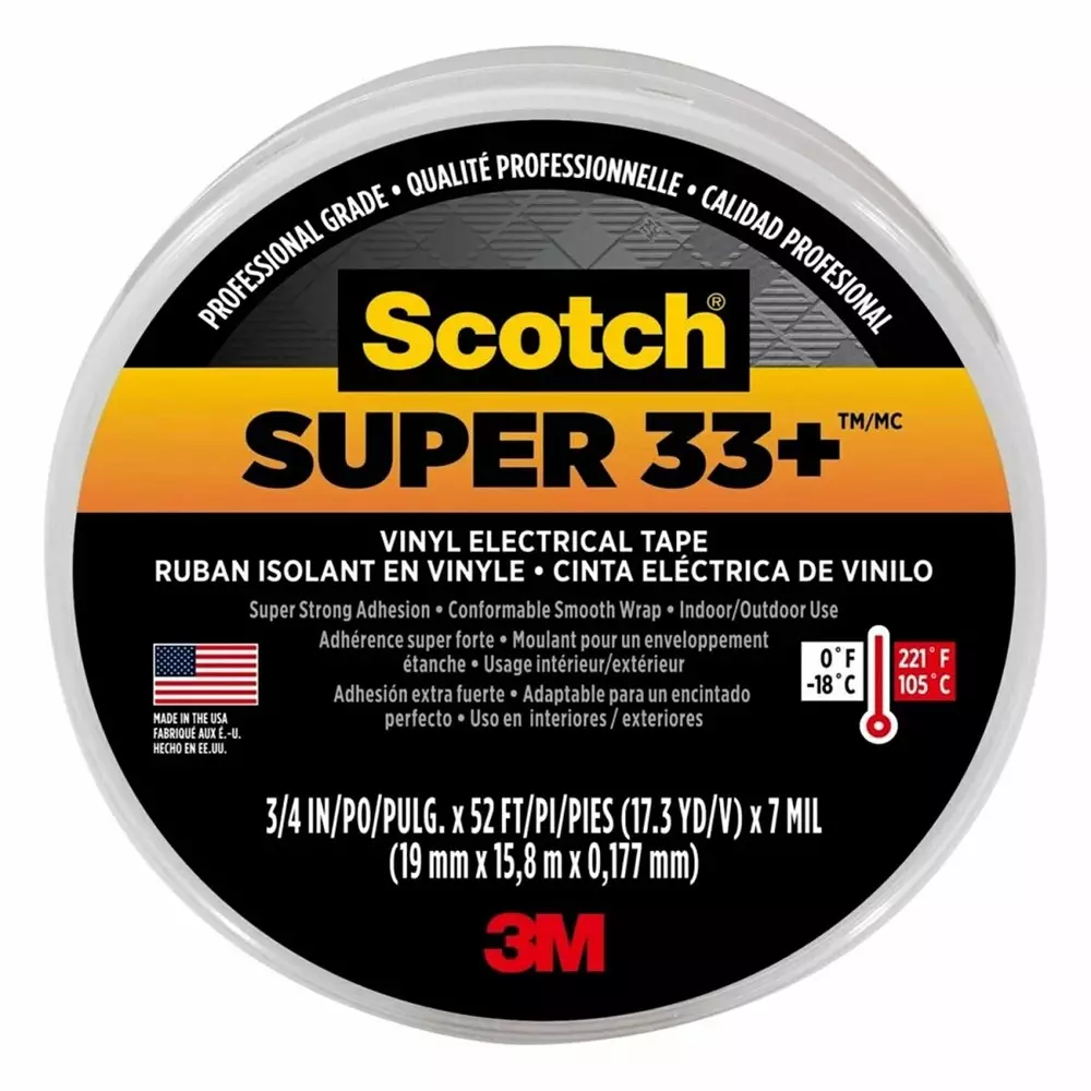 3M Super33+ Vinyl Electrical Tape 3/4 inch x 66 Ft x 0.007 inch Black, 54007061328 (Pack of 2 Pcs)