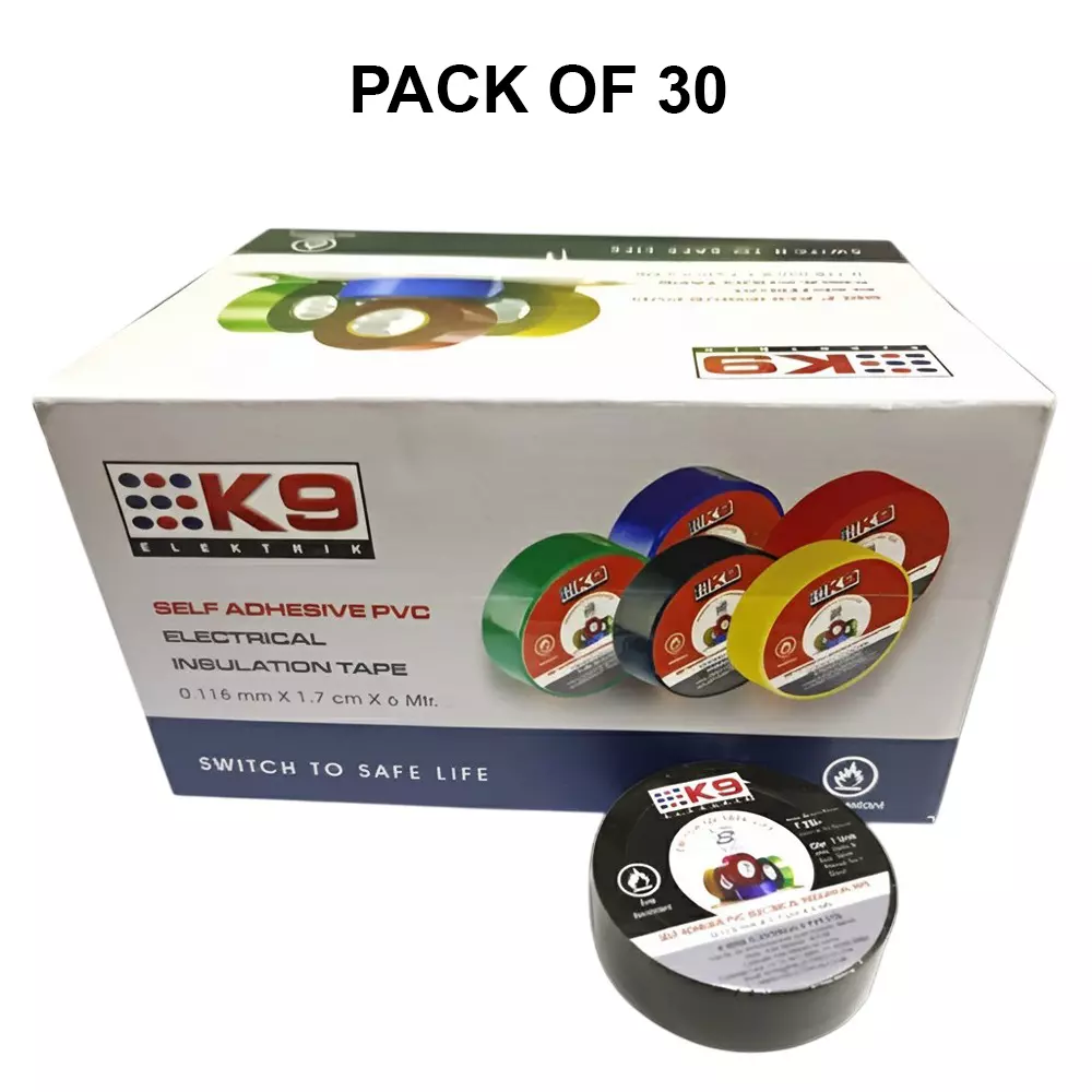 K9 Euro Electric Tape PVC Black, 9671K (Pack of 30)