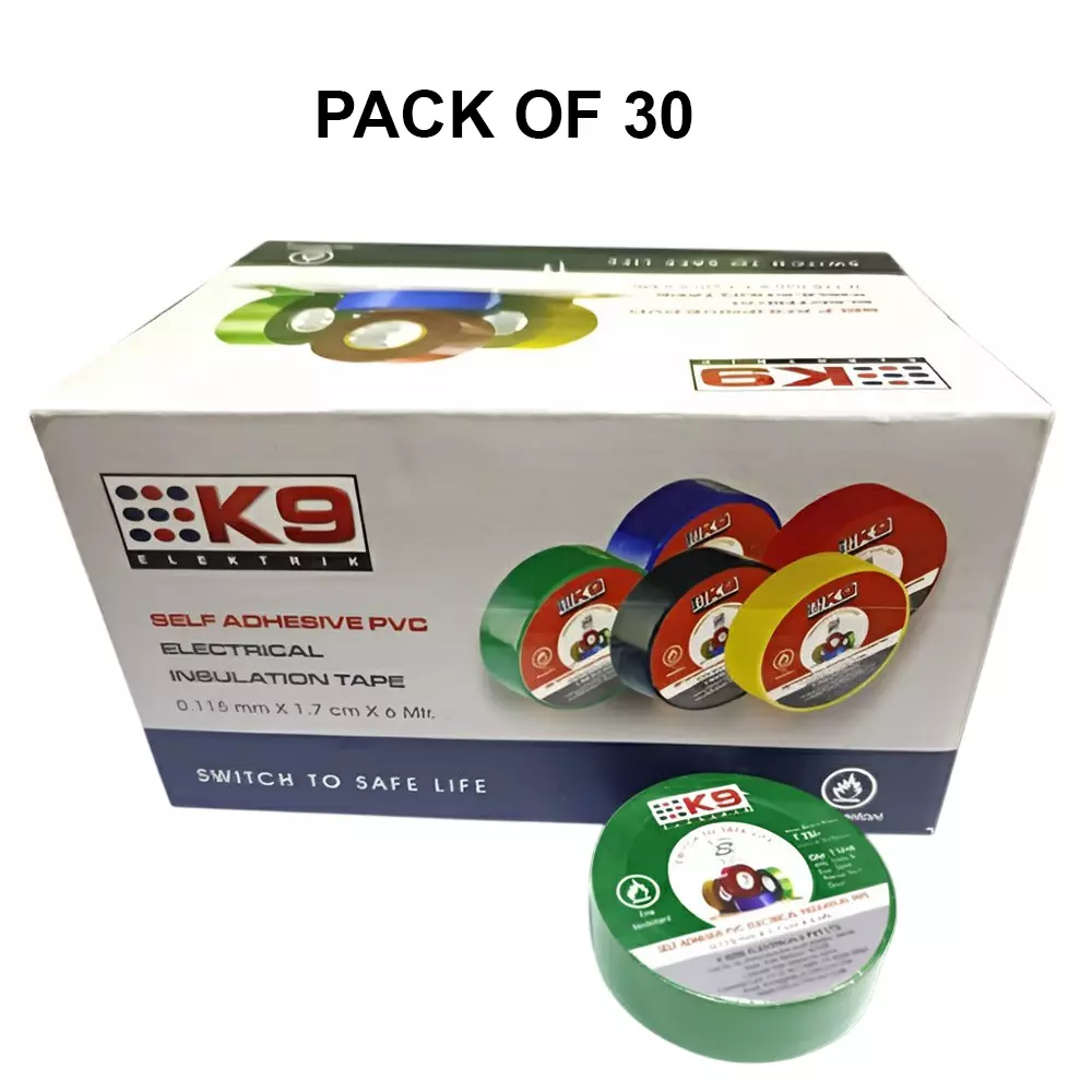 K9 Euro Electric Tape PVC Green, 9671G (Pack of 30)