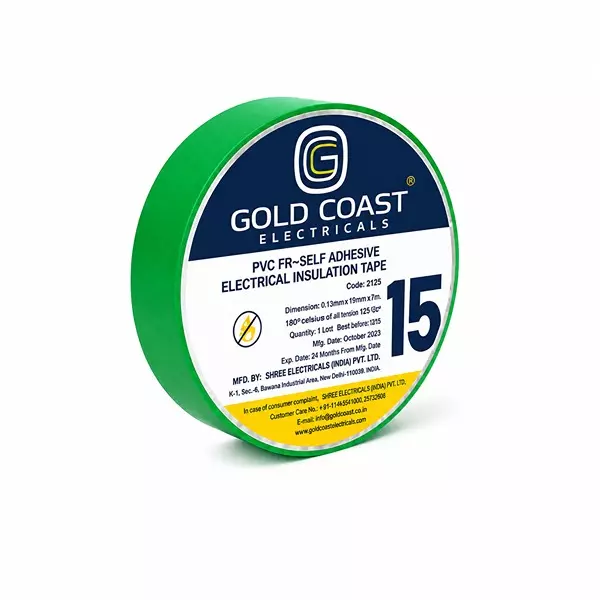 Gold Coast PVC Tape 17 mm Width 15 m Length Green Polyvinyl Chloride for Home & Office Use, 2192-GR