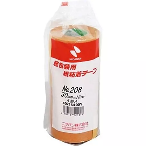 NICHIBAN Paper Adhesive Tape Rubber Type Brown 30 mm x 18 m, 208-30 (Pack of 40 Roll)