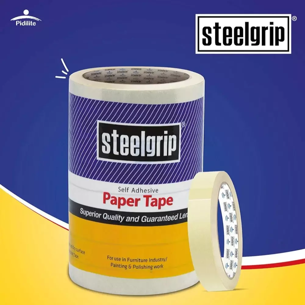 Steelgrip Masking Tape Length 20 m White Crepe Paper Backing Material for Furniture Industry, Painting and Polishing Work (Pack of 120)