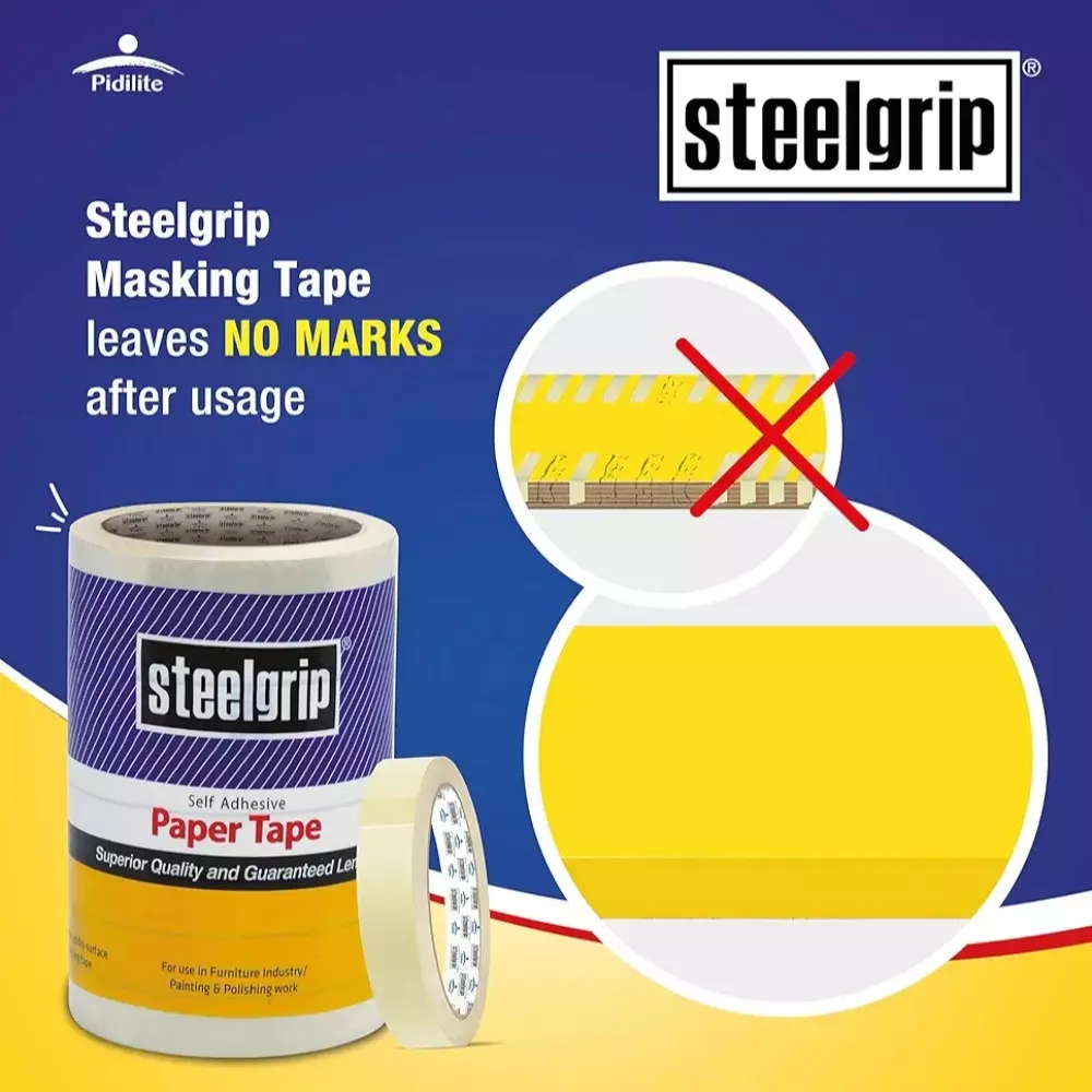 Steelgrip Masking Tape Length 20 m White Crepe Paper Backing Material for Furniture Industry, Painting and Polishing Work (Pack of 120)